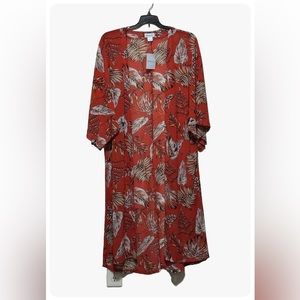 NEW Orchid Row Kimono Duster Floral Tropical Hawaiian Boho Red Sheer One Size